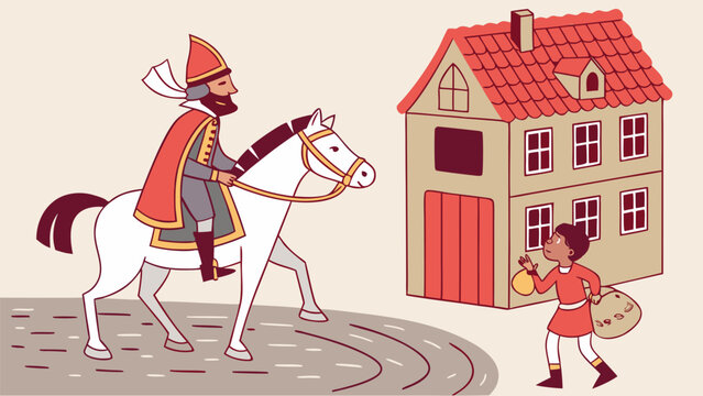 Sinterklaas arrival in Holland on his white horse with helper Zwarte Piet.