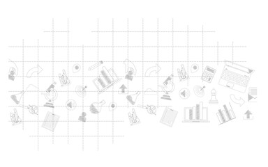 Financial Icon Illustration: An elegant collection of financial icons, symbolizing various aspects of business and economics, set against a subtle grid background.