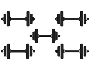 Black & white image of several dumbbells against a white background