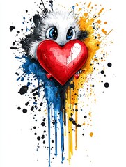 Cute panda holding a heart digital artwork vibrant colors playful atmosphere front view love and affection theme