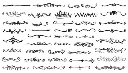 Black and white hand-drawn decorative design elements