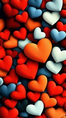 Colorful heart patterns abstract design digital art vibrant background top-down view love and emotion representation