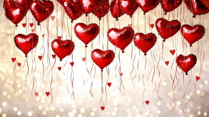 Romantic celebration with heart-shaped balloons festive venue decorative imagery joyful atmosphere close-up view love theme