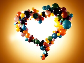 Colorful heart-shaped cluster of spheres vibrant background digital art abstract environment creative viewpoint