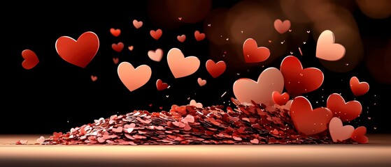 Celebrating love heart-shaped confetti burst romantic setting digital art whimsical atmosphere close-up perspective