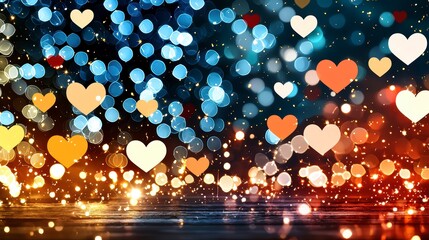 Colorful heart bokeh lights celebration abstract digital art warm environment close-up love concept