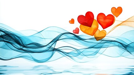 Flowing hearts on colorful waves abstract art digital illustration vibrant aesthetic conceptual