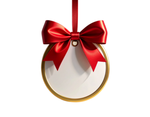Luxury Holiday Gift Tag Design with Red Bow and Gold Outline isolated on transparent background