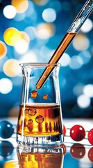Experiment in chemistry liquid analysis laboratory science photo colorful background close-up shot innovative processes