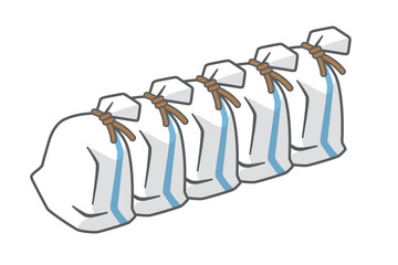 縦置きで並べられた防災用土嚢のシンプルなベクターイラスト