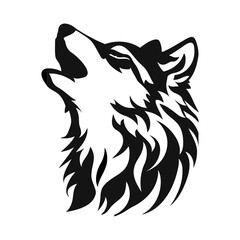 Howling Wolf Head Silhouette. Tribal Style Howling And Snarling Animal Emblem.