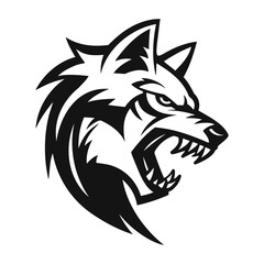 Strong Jaw Howling Wolf. Tribal Style Howling And Snarling Animal Emblem.