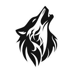 Stylized Howling Wolf Portrait. Tribal Style Howling And Snarling Animal Emblem.