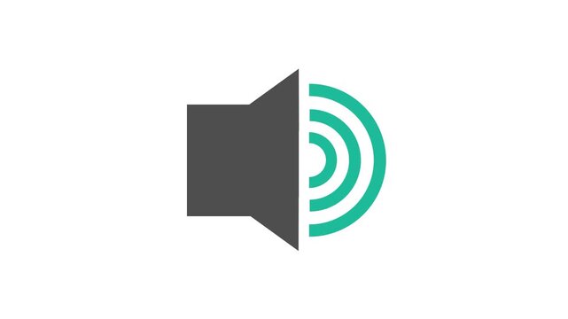 Minimalist Speaker Icon with Animated Volume Waves Increasing and Decreasing on White Background 4K