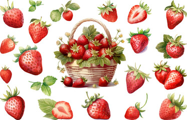 Vector watercolor style strawberry set