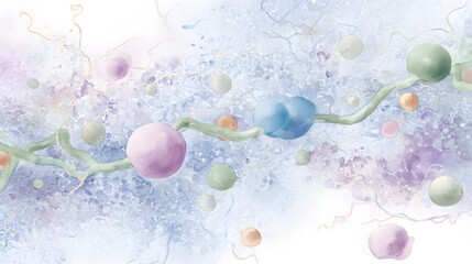 Gentle watercolor illustration reveals proteins forming from mRNA a serene scientific concept