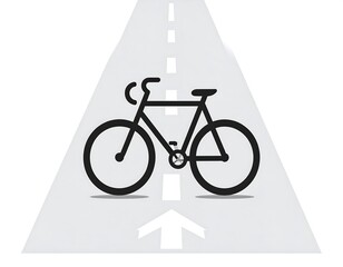 Black bicycle icon on a grey road with a white arrow