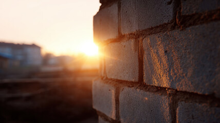Sunset masonry wall urban construction brick warm light dusk mood