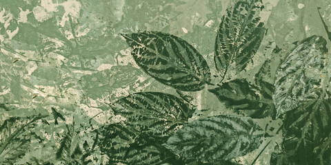 A natural, artistic green leaf pattern art painting on a canvas surface wallpaper background.