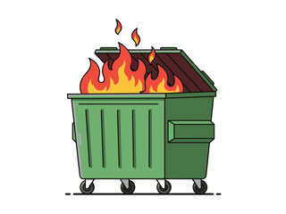 Green Industrial Dumpster Fire Vector Illustration - Chaos and Disaster Concept Art