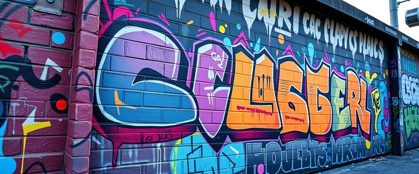 Geometric graffiti art on urban wall, vibrant colors, mathematics, graphic - Powered by Adobe