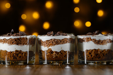 Tiramisu coffee dessert in glass cups for a party