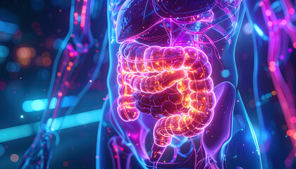 Artificial digestive system combining organic organs and transparent nano tubes illustration design