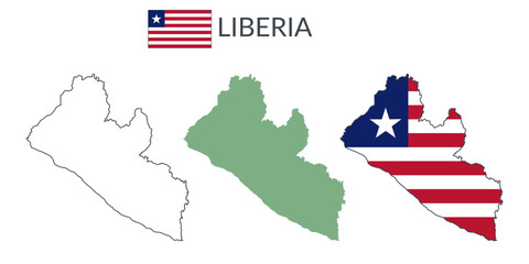 Liberia geographical borders isolated on white background. Flag of Liberia. Vector flat cliparts.
