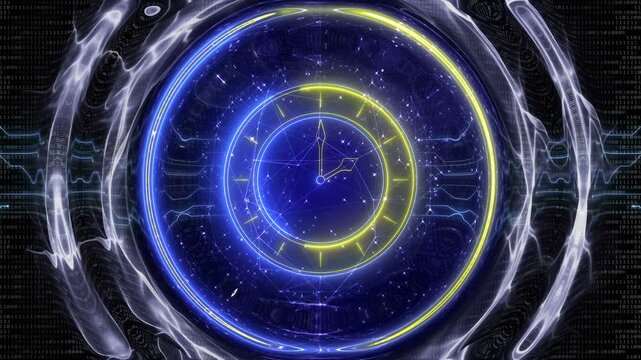 Futuristic Technology Neon Clock Animation Background, Loop
