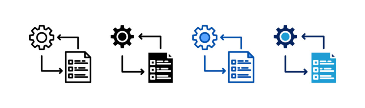 work procedure icon set multiple style collection