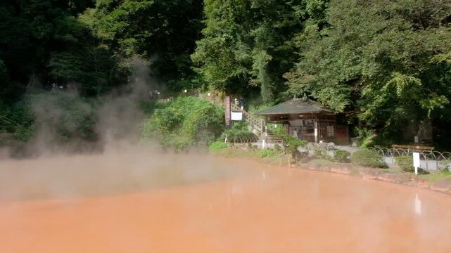 Chinoike Jigoku, natural hot spring, the blood pond hell, Red water and hot