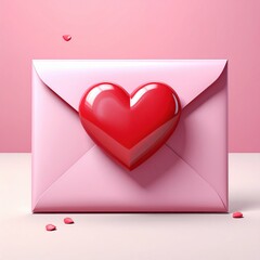 Red Heart Shaped Love Letter Envelope on Pink Background for Romantic Messages and Celebrations