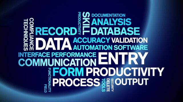 Data Entry animated word cloud-text design animation tag kinetic typography seamless loop.