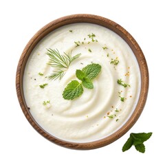 Indian Yogurt Raita Served in Bowl, Overhead View, Traditional Indian Raita Isolated on Transparent Background