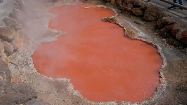 Chinoike Jigoku, natural hot spring, the blood pond hell, Red water and hot