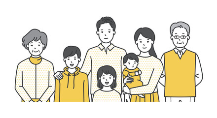 家族のイラストベクター素材（3世代・7人家族）