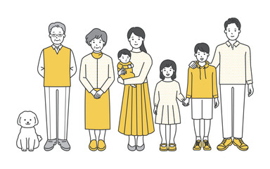 家族のイラストベクター素材（3世代・7人家族）