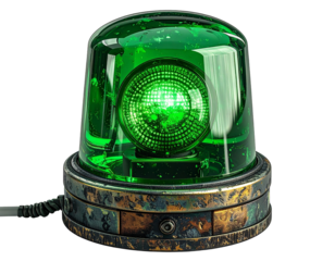 Green warning light, Isolated on transparent or white, Cut out