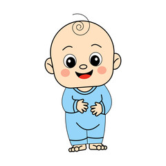 Standing Baby Smiling. Cute Illustration For Nursery Decor And Baby Products.