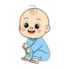 Sitting Baby Looking Up. Cute Illustration For Nursery Decor And Baby Products.
