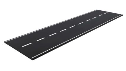 Straight empty road with white markings on black asphalt isolated on transparent background