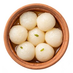 Traditional Indian Rasgullas Served in Earthen Pot, Overhead View, Indian Sweet Rasgullas in Matka, Flat Lay
