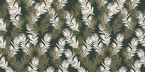 Hand drawn seamless vector pattern with fir tree branches 