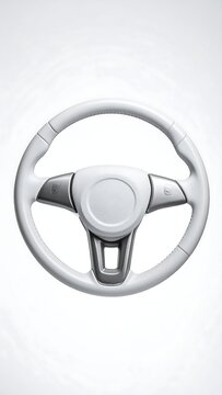 Modern White Car Steering Wheel with Minimalist Design on White Background