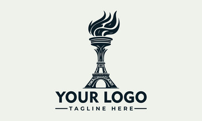 Elegant vintage torch and architectural landmark vector logo template, a symbolic graphic for diverse brand identity. This unique emblem combines heritage with a strong visual statement