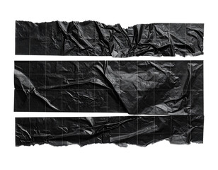 Wrinkled black grid paper banner or ripped adhesive tape with torn edges Isolated on transparent or white, Cut out