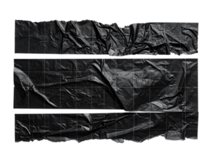 Wrinkled black grid paper banner or ripped adhesive tape with torn edges Isolated on transparent or white, Cut out