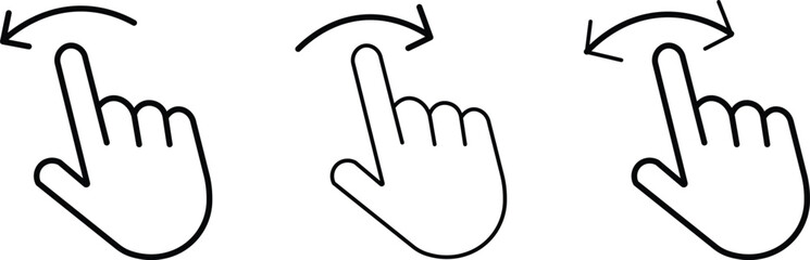 
Hand finger gesture icon set. Swipe icon set. slide up down left right finger signs, swipe symbol. Collection of touch touch symbols. The gesture of swiping an icon on transparent background
