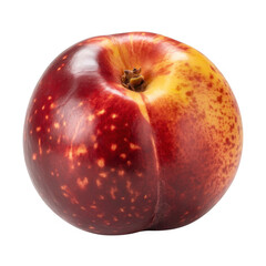 Fototapeta premium Red and yellow nectarine with brown spots and stem fruit isolated on a transparent background