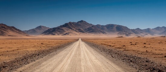 Long Road Leading into Mountains in the Dry Desert Landscape